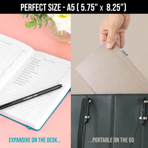 Vista 5 de Cuaderno rayado para escribir, 200 páginas, papel grueso de 4.23 oz/m² con notas adhesivas, lazo para bolígrafo, banda elástica, tapa dura de cuero