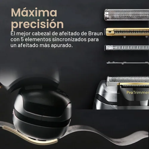 Vista 5 de Braun Series 9 9517s PRO+ Afeitadora eléctrica para hombres, 5 elementos de afeitado Pro y ProTrimmer de precisión para cabello largo, soporte