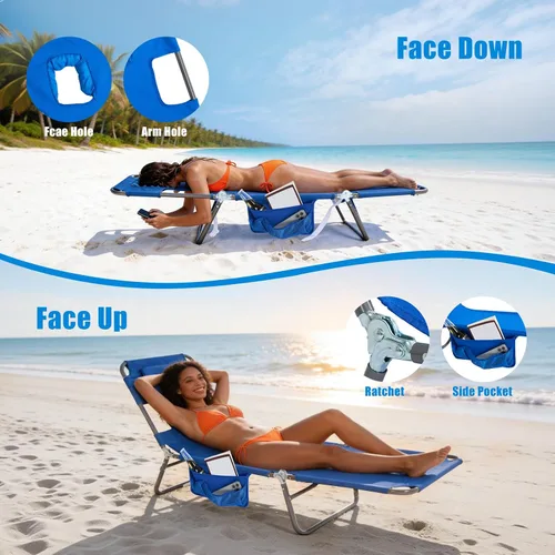 Vista 7 de SUNNYFEEL Lay Flat Silla de bronceado, tumbona boca abajo, reclinable de 5