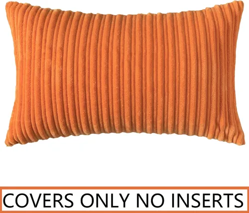 Vista 5 de UGASA - Funda de almohada lumbar decorativa de terciopelo suave a rayas, paquete de 1 funda de cojín rectangular de pana sólida con textura europea