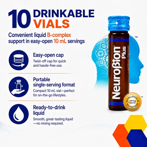 Vista 3 de Neurobion Plus B Complex Suplemento dietético líquido – Vitamina B12, B6, B1 viales orales bebibles para apoyo energético diario, salud del sistema