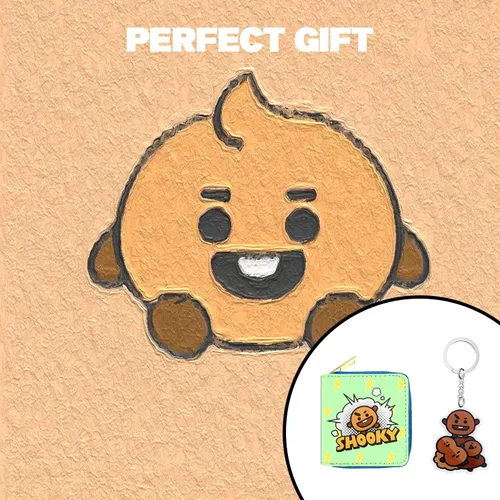 Vista 7 de Bangtan - Carteras de piel sintética con cremallera y llavero Chimmy Cooky TATA Koya RJ de dibujos animados para niñas, Moneda shooky