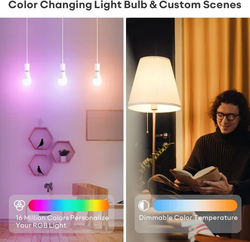 Vista 3 de VOCOlinc Bombilla inteligente funciona con Apple Homekit, Alexa, Google Home, bombillas inteligentes WiFi regulables, 850 lúmenes, bombilla LED