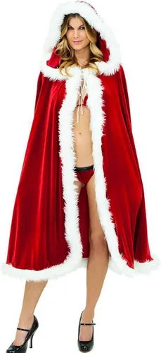Vista 3 de Capa larga de terciopelo con capucha para Halloween, Navidad, para mujer, disfraz de fiesta de Papá Noel