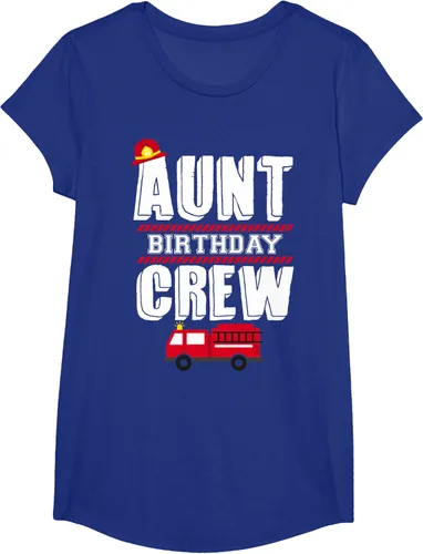 Vista 27 de Aunt Birthday Crew Fire Truck Fireman - Camiseta para fiesta de acogida, Negro, S