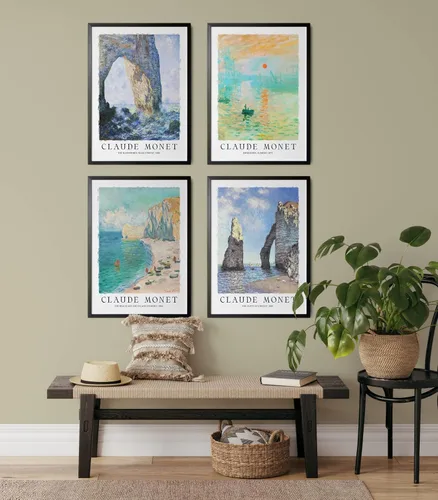 Vista 4 de Claude Monet - Juego de 4 pinturas de Monet junto al mar, pinturas coloridas y vibrantes para decoración de habitaciones/impresiones de Monet, arte