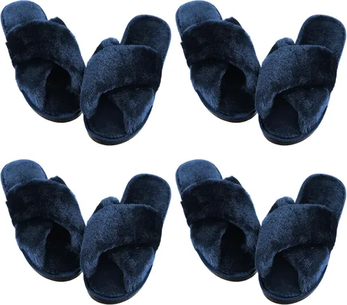 Vista 8 de Newcotte 4 pares de pantuflas peludas de dama de honor con punta abierta Negro