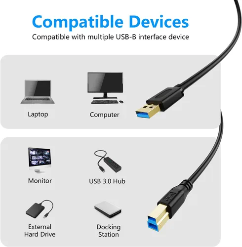 Vista 3 de Cable USB 3.0 Jelly Tang A macho a B macho 10 pies, Cable Superspeed USB 3.0 A-B/A macho a B macho - para escáner, impresoras, discos duros externos