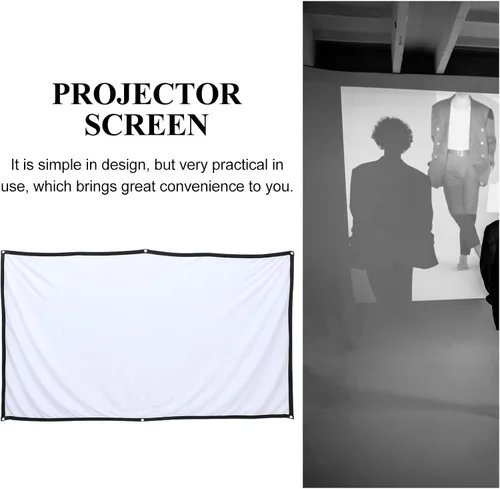 Vista 5 de BESPORTBLE Pantalla de proyector con tela de poliéster y ganchos para colgar, pantalla de proyección portátil de oficina y fiesta para cine en casa