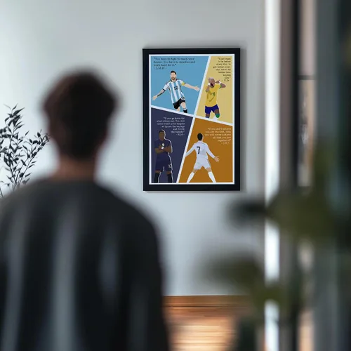 Vista 3 de LOLUIS Arte de Pared Motivacional de Superestrella de Fútbol Dibujado a Mano con Cita Deportiva Decoraciones de Arte de Pared