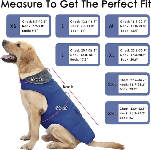 Vista 4 de Petglad Abrigo para perro, chaqueta de invierno impermeable para perro con bolsillo, chaleco reflectante ajustable para la nieve para mascotas