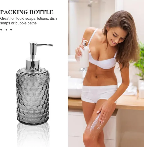 Vista 4 de VICASKY Glass Pump Bottle with Silver Cap Refillable Hand Soap Dispenser for Shampoo Lotion Body Wash Large Capacity Easy-Press Multi-Function