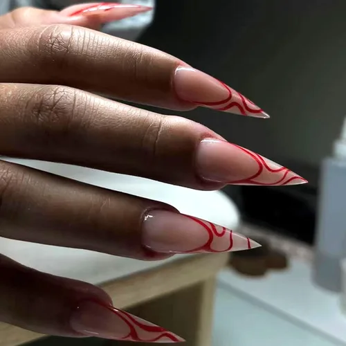 Vista 13 de Aurora - Uñas postizas a presión degradadas, uñas postizas largas de almendra, diseño de sol y luna brillante, uñas artificiales reutilizables
