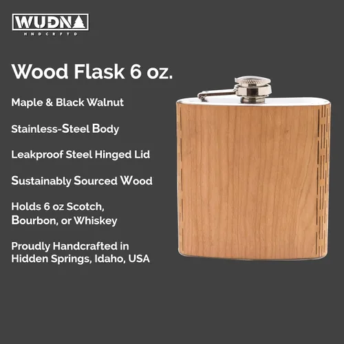 Vista 3 de Real Wood - Frasco de cadera de 6 onzas y abrebotellas de tarjetas de crédito a juego, bandera estadounidense