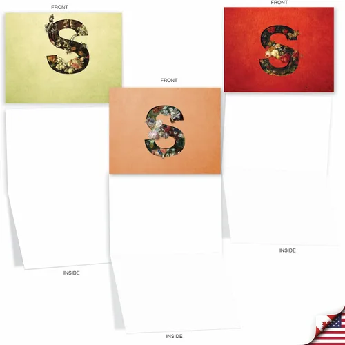 Vista 4 de The Best Card Company - 10 cartas iniciales "S" surtidas en blanco, hermosas flores, papeleras personales de 4 x 5.12 pulgadas, paquete variado a