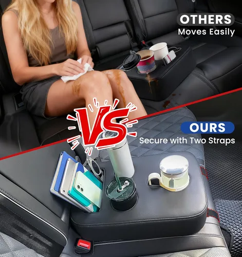 Vista 2 de Portavasos de Coche Mejorado con Correas de Seguridad Duales, Portavasos para Asiento Trasero de Coche, Portavasos de Camión de Cuero PU