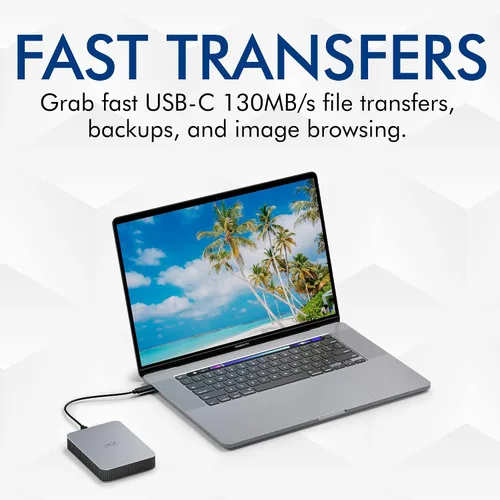 Vista 5 de LaCie Mobile Drive, disco duro externo portátil de 5TB - Plata Lunar, USB-C 3.2, para PC y Mac, reciclado post-consumo, con Adobe All Apps Plan