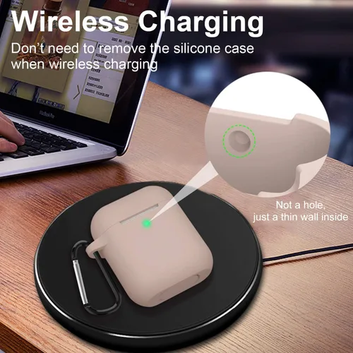 Vista 2 de Funda para AirPods de silicona, de protección completa, compatible con Apple AirPods 1 y 2, funda de carga inalámbrica y con cable