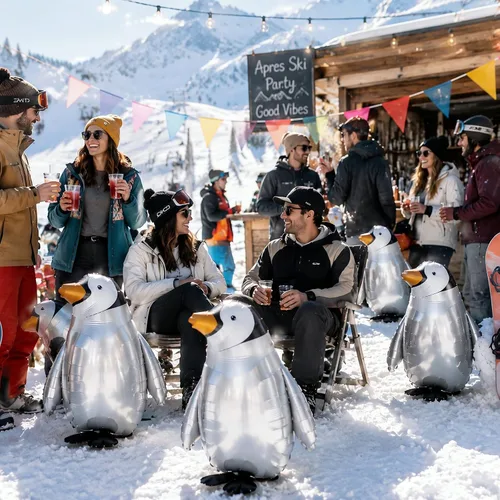 Vista 5 de Zhanmai - 4 globos de pingüino para caminar, suministros de fiesta