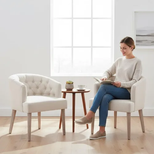 Vista 8 de LukeAlon Juego de 2 sillas de comedor de lino con brazo copetudo, color Beige