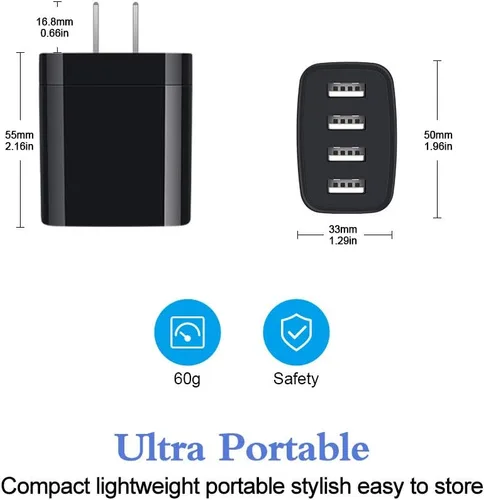 Vista 5 de Bloque de cargador para iPhone, 4.8A, cargador de pared USB, adaptador de corriente, cubo de carga, caja de ladrillo para iPhone 17e 17 16e 16 15 14