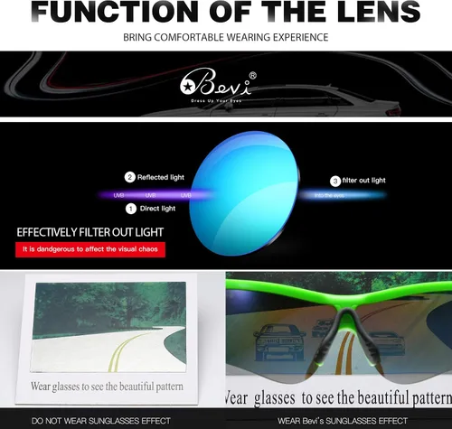 Vista 4 de Bevi Gafas de sol deportivas polarizadas para hombres y mujeres béisbol correr ciclismo golf tr90 marco duradero y ultraligero