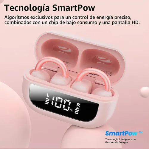 Vista 5 de TOZO OpenEarRing - Auriculares inalámbricos con clip abierto de 40 horas con Bluetooth 5.4 con diseño de pantalla digital inteligente, aptos