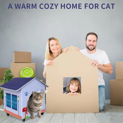 Vista 8 de Casas para gatos con calefacción para gatos de interior/exterior con cama para gatos elevada y resistente al agua, proporcionando un refugio seguro