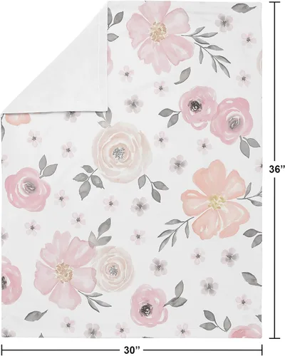 Vista 4 de Sweet Jojo Designs Manta suave para bebé (rosa/gris bohemio floral) para niñas, bebés, recién nacidos, niños pequeños, 30 x 36 pulgadas, manta