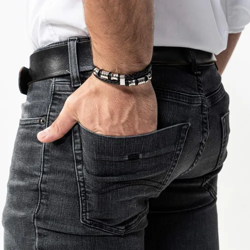 Vista 4 de SERASAR Premium Leather Bracelet Men Stainless Steel Magnetic Clasp Three Colors Jewelry Box Included