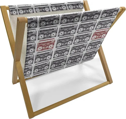 Vista 29 de Lunarable Soporte para revistas y libros de los años 90, silueta de reproductor de música, tecnología de sonido de micrófono estéreo Rock Boombox