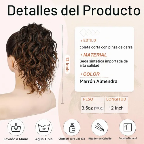 Vista 3 de Flufymooz Extensión de cola de caballo, extensión de cola de caballo corta de 12 pulgadas con pinza de garra, cabello ondulado rizado, clip