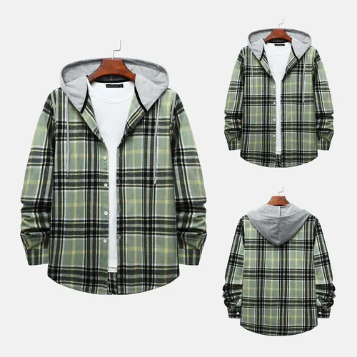 Vista 2 de Camisa con botones para hombre, con estampado a cuadros, estilo casual, holgada, manga larga, cómodas, sudaderas
