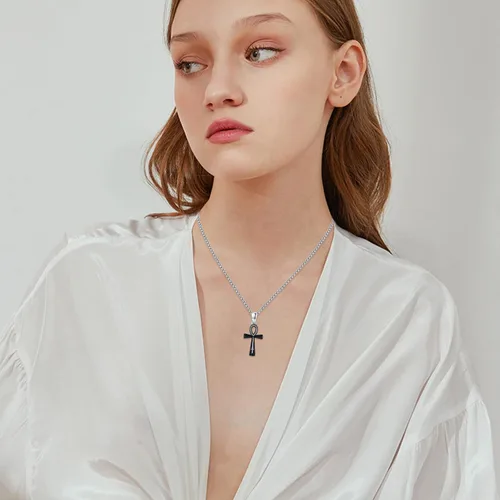 Vista 4 de MEDWISE Collar religioso de cruz Ankh para mujeres y hombres, collar de plata de ley con amuleto egipcio de eternidad, regalo de oración por la paz