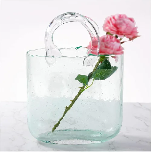 Vista 11 de Florero de mano, florero de vidrio soplado a mano, florero de vidrio, burbujas dentro del florero, para flores, decoración del hogar, oficina