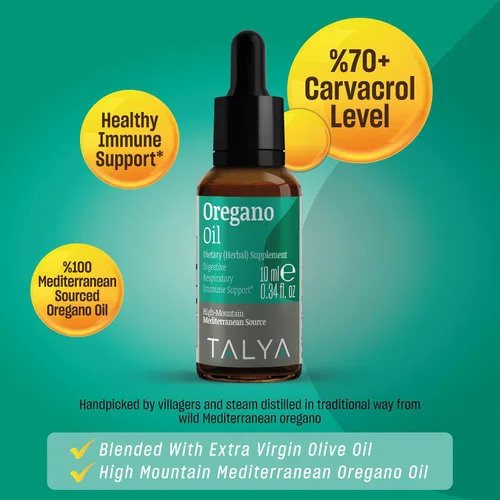 Vista 2 de TALYA Aceite de orégano 0.34 onzas líquidas Aceite de orégano líquido Apoyo inmunológico, alto contenido de carvacrol, salud digestiva Sin OMG