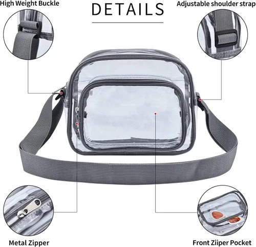 Vista 6 de Bolso bandolera transparente aprobado por el estadio adecuado para el trabajo viajes entrenamiento conciertos o deportes