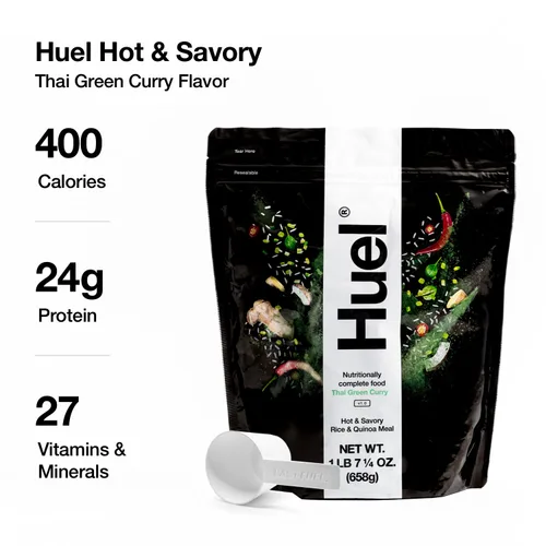 Vista 5 de Huel Sustituto instantáneo de comida caliente y salada, curry verde tailandés, 14 cucharadas empaquetadas con alimentos 100% nutricionalmente