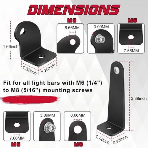 Vista 3 de OFFROADTOWN Paquete de 2 soportes de montaje laterales y soportes de barra de luz de montaje en campana para barra de luz LED de una sola fila recta
