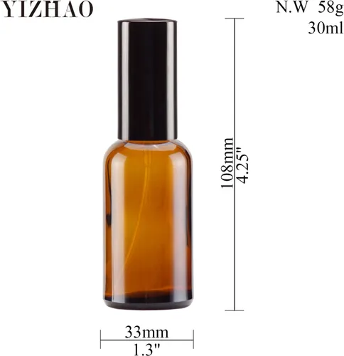 Vista 2 de YIZHAO Botellas de vidrio ámbar de 1 oz, con pequeño aerosol de niebla fina, tapa de metal, recargable para aceite esencial, viajes, limpieza