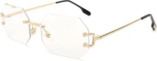 Vista 2 de Pro Acme Lentes de sol octágonos sin marco, de sombra rectangular, sin marco, para hombres y mujeres, lentes de moda teñidos