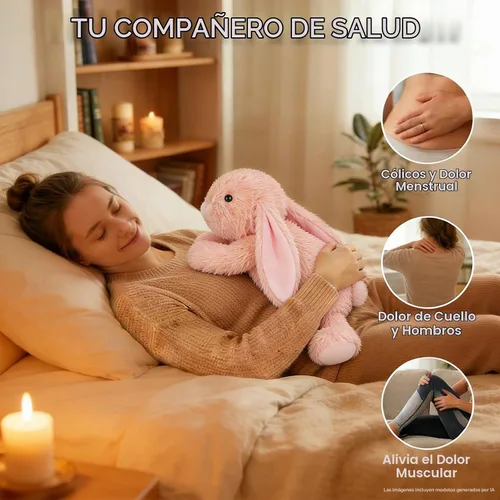 Vista 3 de SuzziPals Almohadilla térmica de conejo rosa calentable y refrigerable para calmar y relajar, peluche de conejo rosa lavanda para molestias