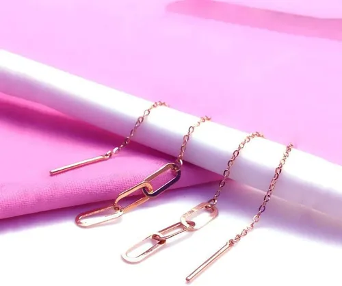 Vista 3 de SAGEKING 2024 New 585 Purple Gold Glossy Chain Ear Line Fashion Punk Style Earrings For Women Exquisite 14K Rose Gold Party Jewelry For Girlfriend