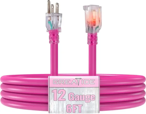 Vista 19 de Cable de extensión para interiores con extremo iluminado, cable de extensión resistente de calibre 12 de 3 pies, cable de extensión de 3 clavijas