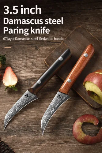 Vista 2 de Cuchillo Mondador de 3.5 pulgadas de Acero Damasco - Cuchillo de Chef para Pelar Forjado de 67 Capas para Frutas/Verduras con Mango de Madera Maciza