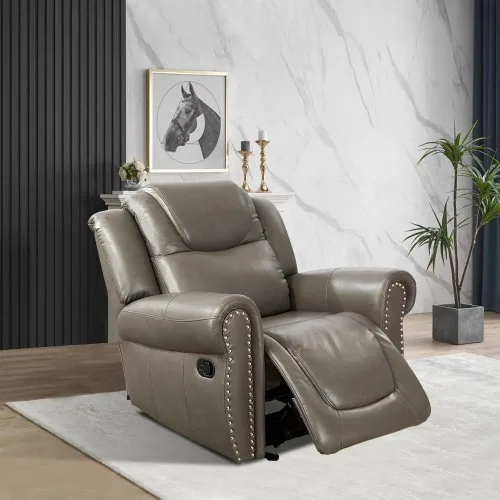 Vista 10 de Sillón reclinable de cuero, muebles de sala de estar, silla reclinable manual, silla de cuero marrón de 1 plaza para sala de estar