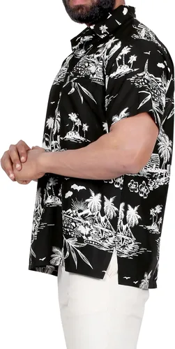 Vista 4 de LA LEELA Camisas hawaianas de manga corta con botones para hombre, camisas de fiesta para hombre, camisas tropicales de verano, playa, vacaciones
