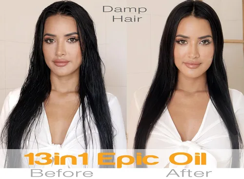 Vista 4 de Aceite para el cabello épico 13 en 1 con aceite de argán y aceite de coco, para todo tipo de cabello, vegano, sin sulfatos, sin parabenos