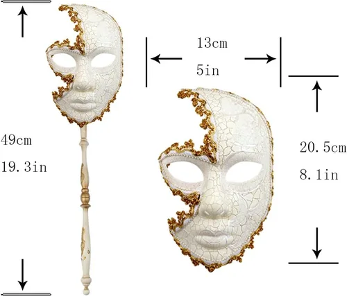 Vista 3 de YU FENG Paquete de 2 máscaras de cosplay para parejas, carnaval musical veneciano, Mardi Gras, máscara de mascarada en un palo para fiesta