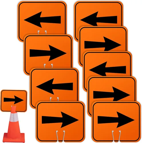 Vista 9 de Geetery 18 letreros de desviación de flecha de tráfico naranja, cono de carretera, direccional superior izquierda, derecha, flechas rectas